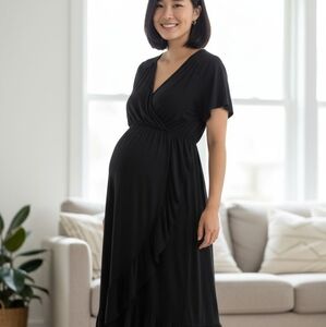 Isabel‎ Maternity NWT Faux Wrap Ruffle Maxi Dress Black Size XSmall